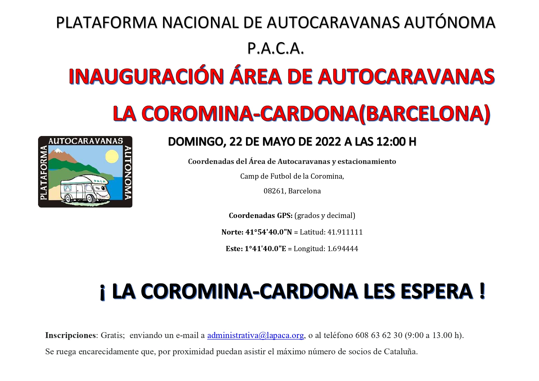 INAUGURACIÓN DE ÁREA DE AUTOCARAVANAS EN LA COROMINA –CARDONA  (BARCELONA),